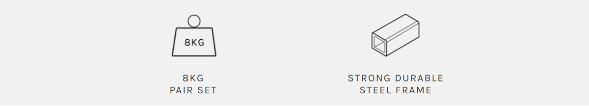 8kg weight icon and steel frame icon